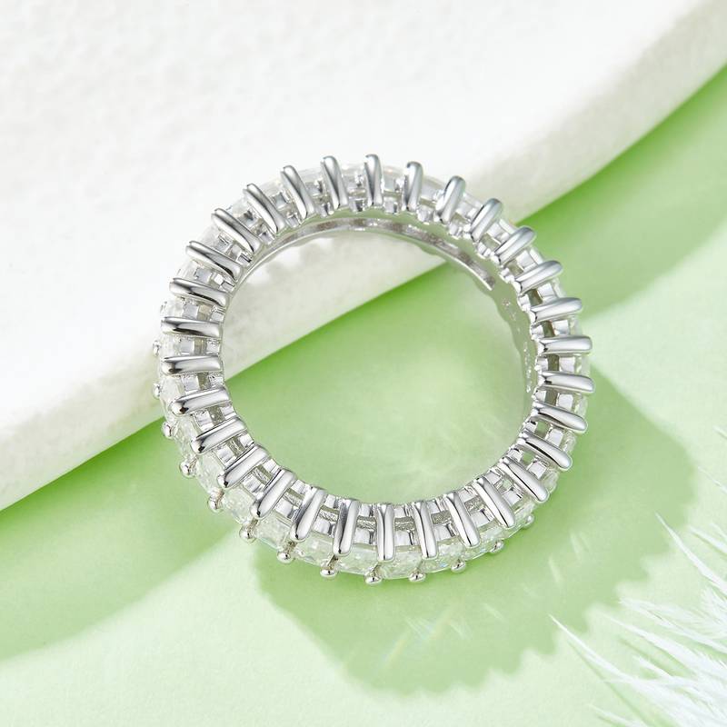Rectangular full body lined ring S925 silver plated platinum moissanite diamond women's ring 4.6 carats D-grade